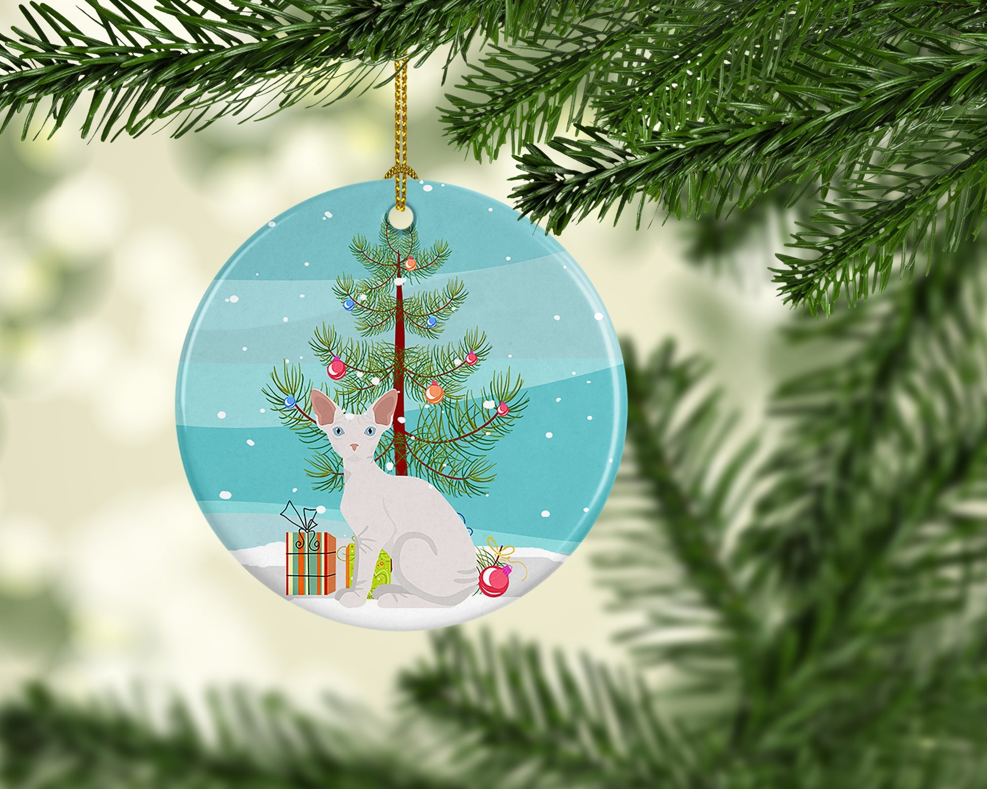 Sphynx Cat Christmas Ceramic Ornament