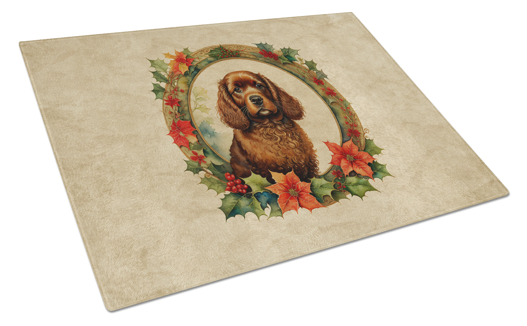American Water Spaniel Christmas Flowers Glass Cutting Board