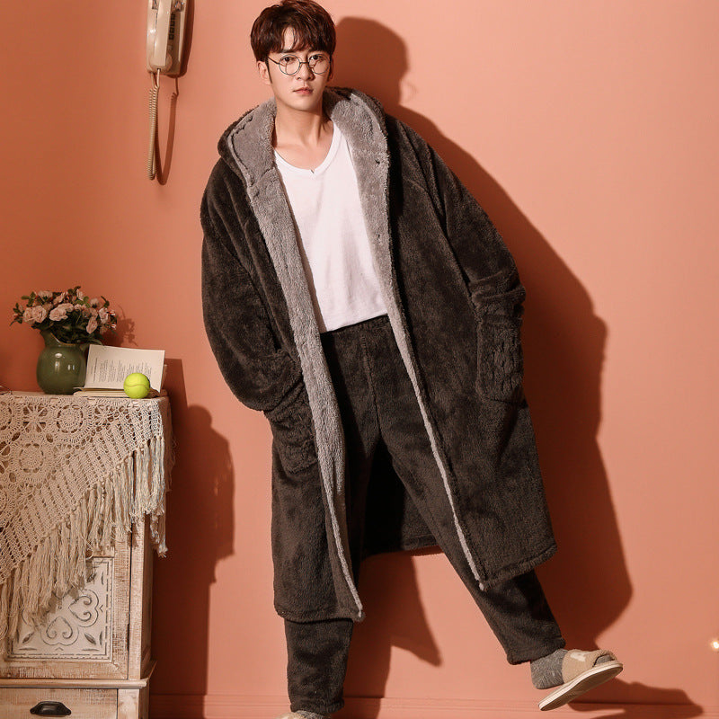 Men's Coral Fleece Pajama Set for Autumn and Winter