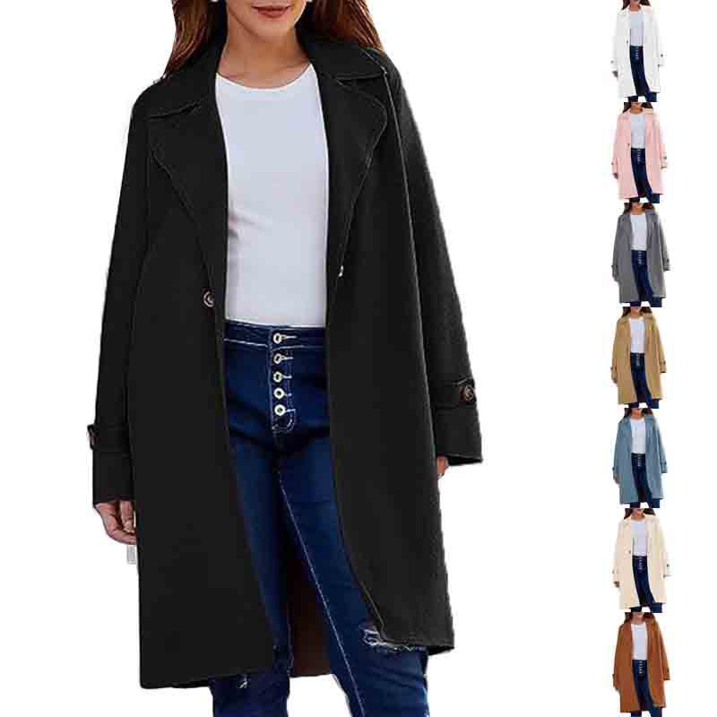 Women's Baggy Coat with Long Sleeve and Lapel Button