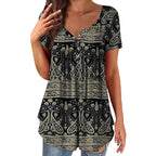 Summer Loose Pleated Printed Round Neck Tank Top for Women