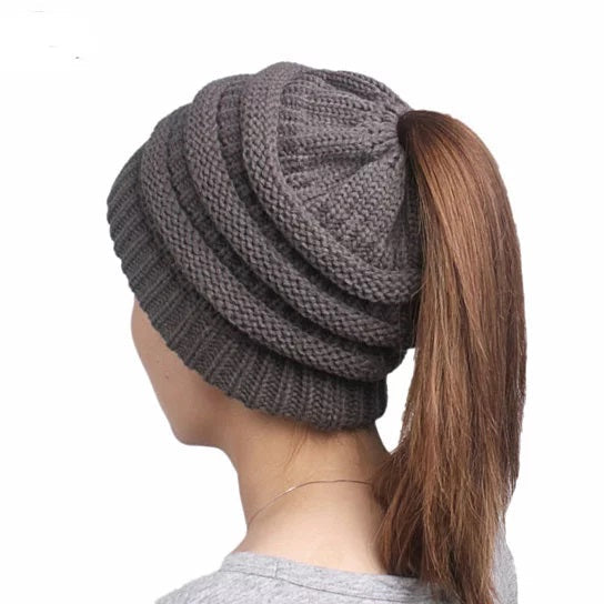 Pony Beanie Super Cute Cable Knit Hat | Embroidered Cap