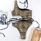 2020 Trendy One-Shoulder Snake Print Swimsuit