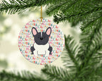 Merry Christmas French Bulldog Black White Ceramic Ornament