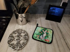Oriental Shorthair Cat By the Christmas Tree Pair of Pot Holders