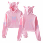 MINDYGOO Custom Logo Fashion Crop Top Cat Ear Hoodie