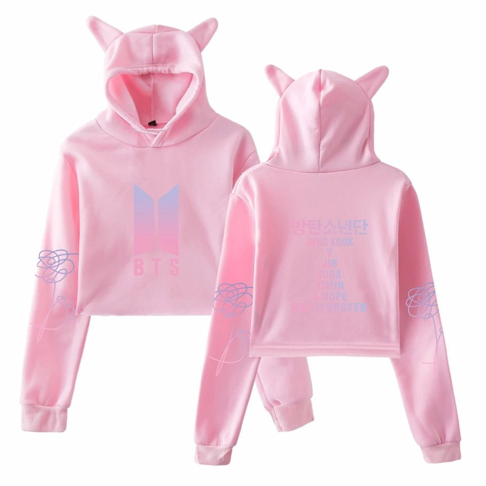MINDYGOO Custom Logo Fashion Crop Top Cat Ear Hoodie