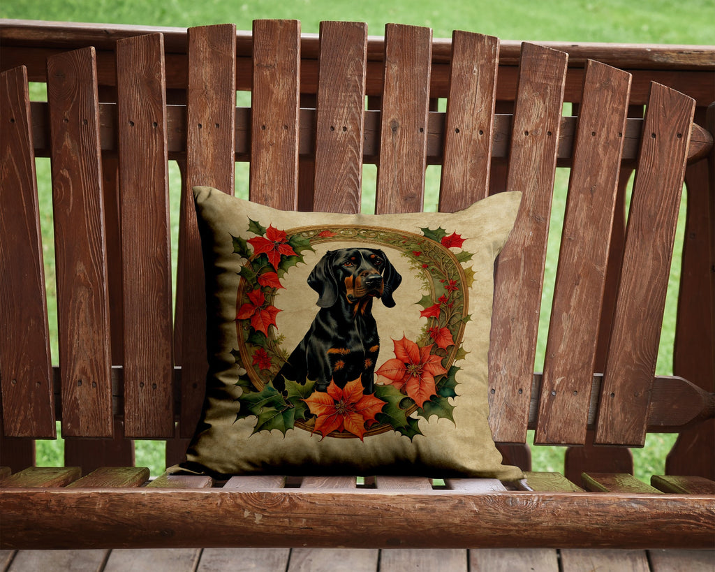 Black and Tan Coonhound Christmas Flowers Throw Pillow