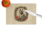 Keeshond Christmas Flowers Glass Cutting Board