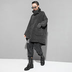 Oversized Black Washed Denim Turtleneck Jacket