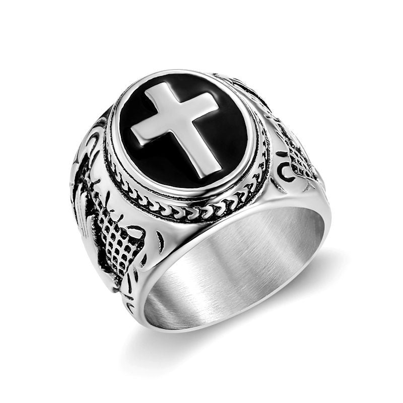 [Discontinued] Men's Titanium Steel Cross Signet Ring