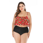 Plus Size Cherry Print High Waist Bikini Swimsuit
