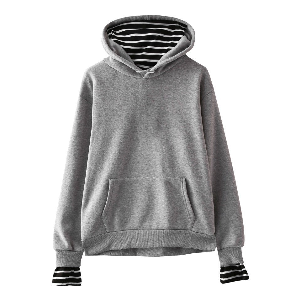 Trendy Hooded Fleece Pullover with Striped Oversleeves | Streetwear