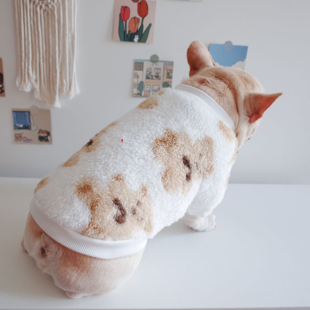 Warm Stretch Plush Dog Sweater with Bear Print
