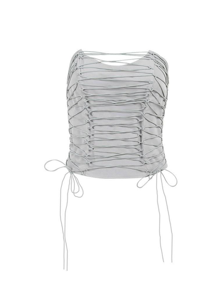 Gray Hollow Sexy Strapless Crop Tops for Women