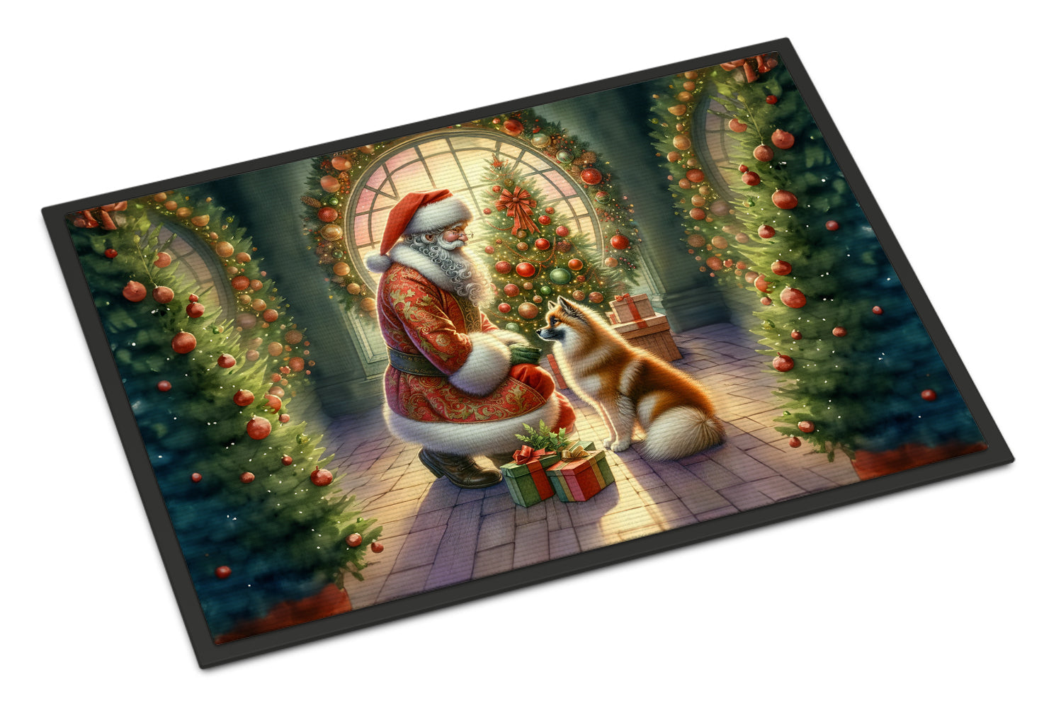 Finnish Spitz and Santa Claus Doormat