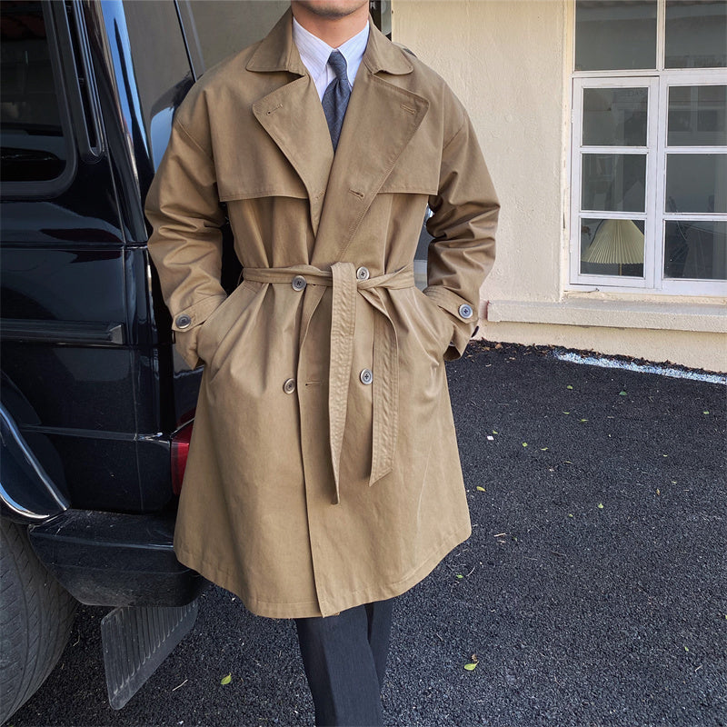 Double-breasted Mid-length Trench Coat for Commuting
