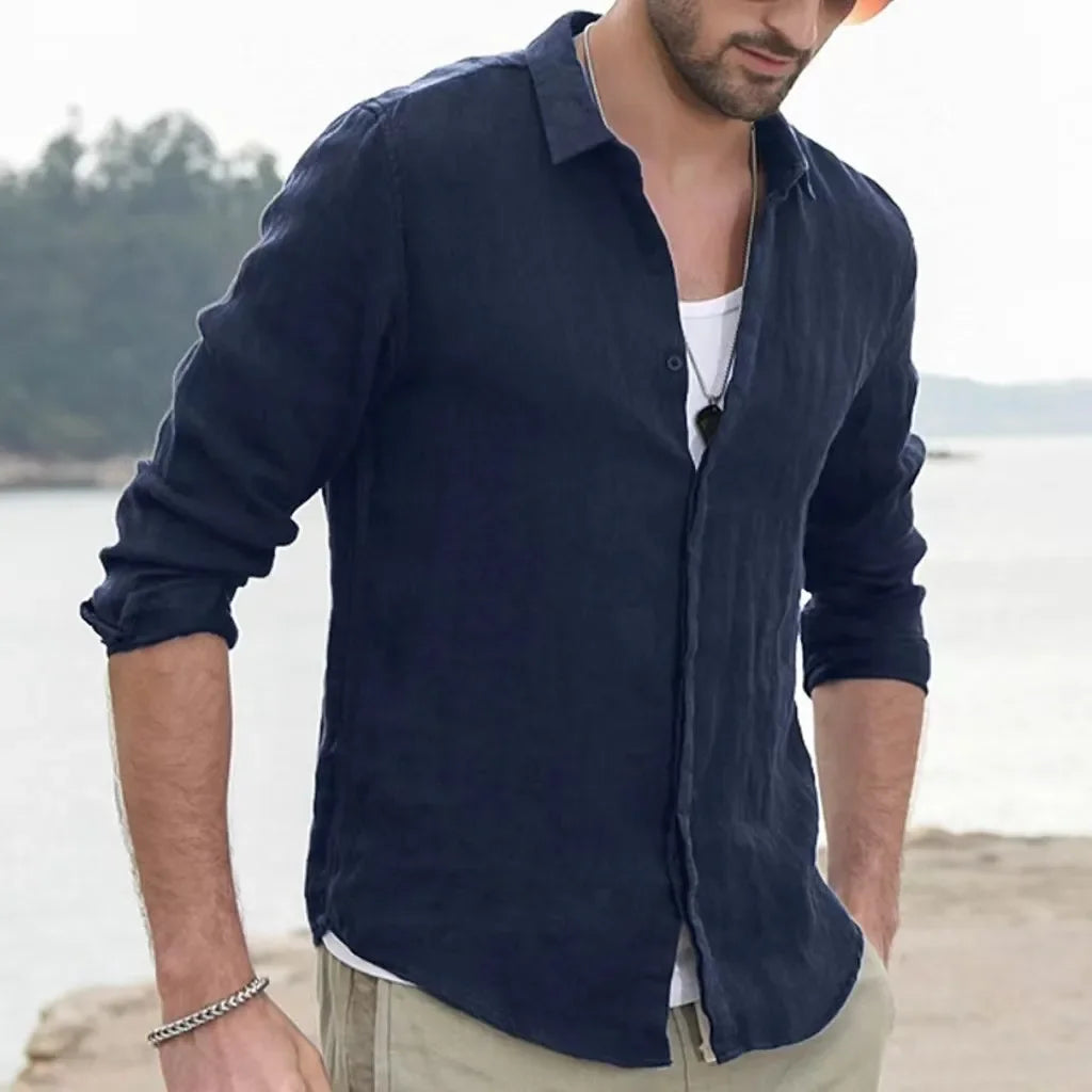 2023 Men's Casual Long Sleeve Cotton Cardigan Shirt