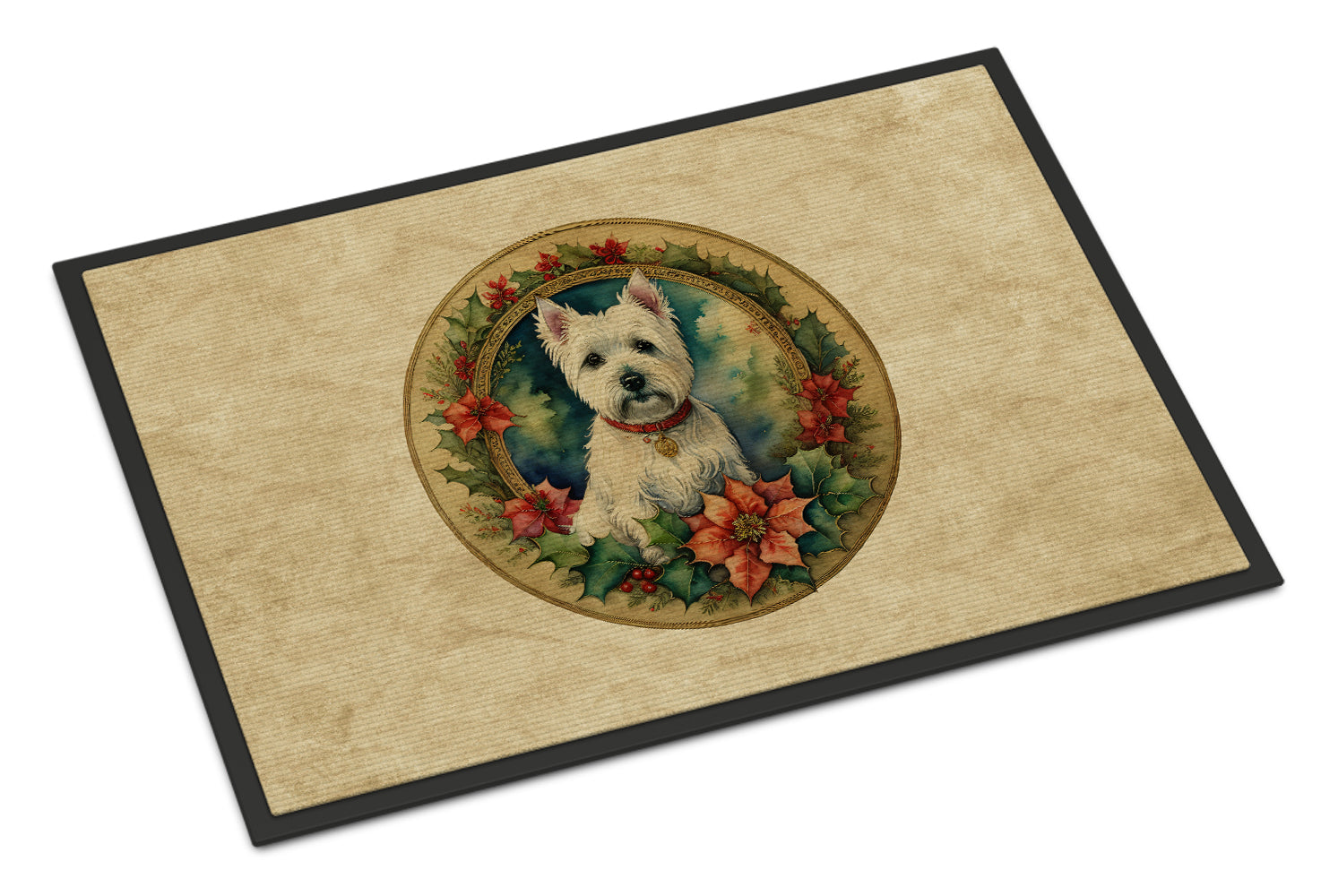 Westie Christmas Flowers Doormat