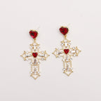 Gold Cross Earrings with Creative Heart Design