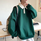 Oversized Autumn Lapel Hoodie for Men in Black/Green | Streetwear