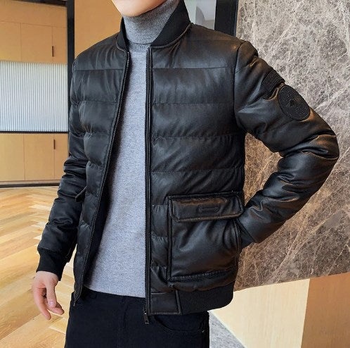 Men's Padded Jacket with Fixed Collar and Pockets (One Piece)