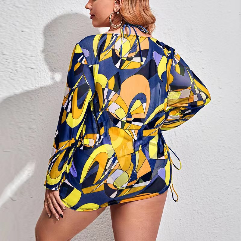 3-Piece Women's Bikini Set with Long Sleeve Cover-Up