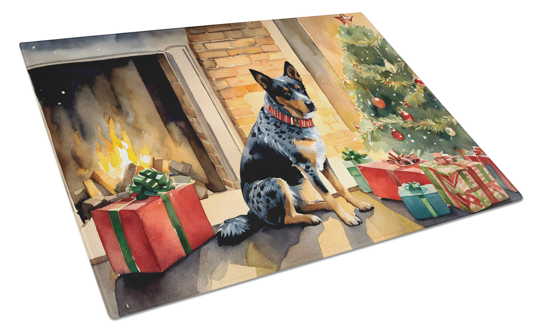 Australian Cattle Dog Cozy Christmas Glass Cutting Board