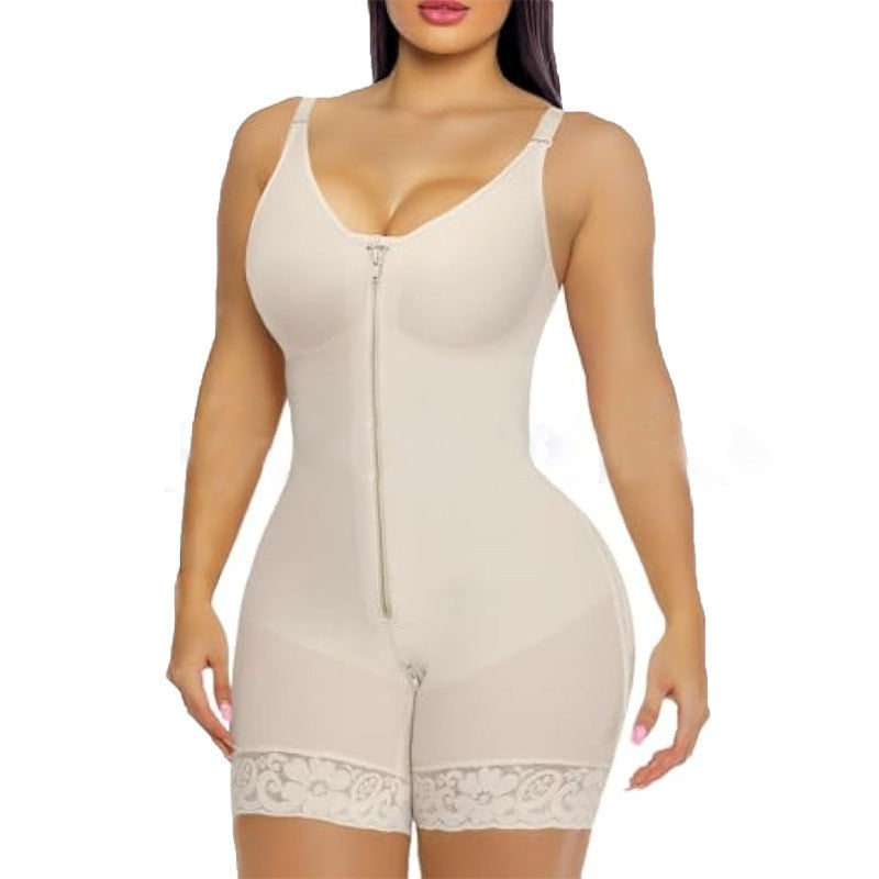 Mesh Chest Corset Leotard with Zipper