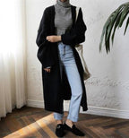 Mid-Length Crimped Solid Color Knit Sweater Coat for Women