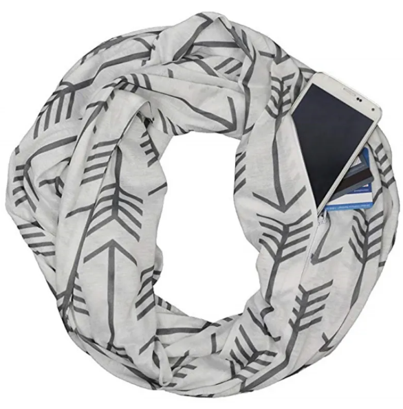 Fish Bone Print Pocket Scarf