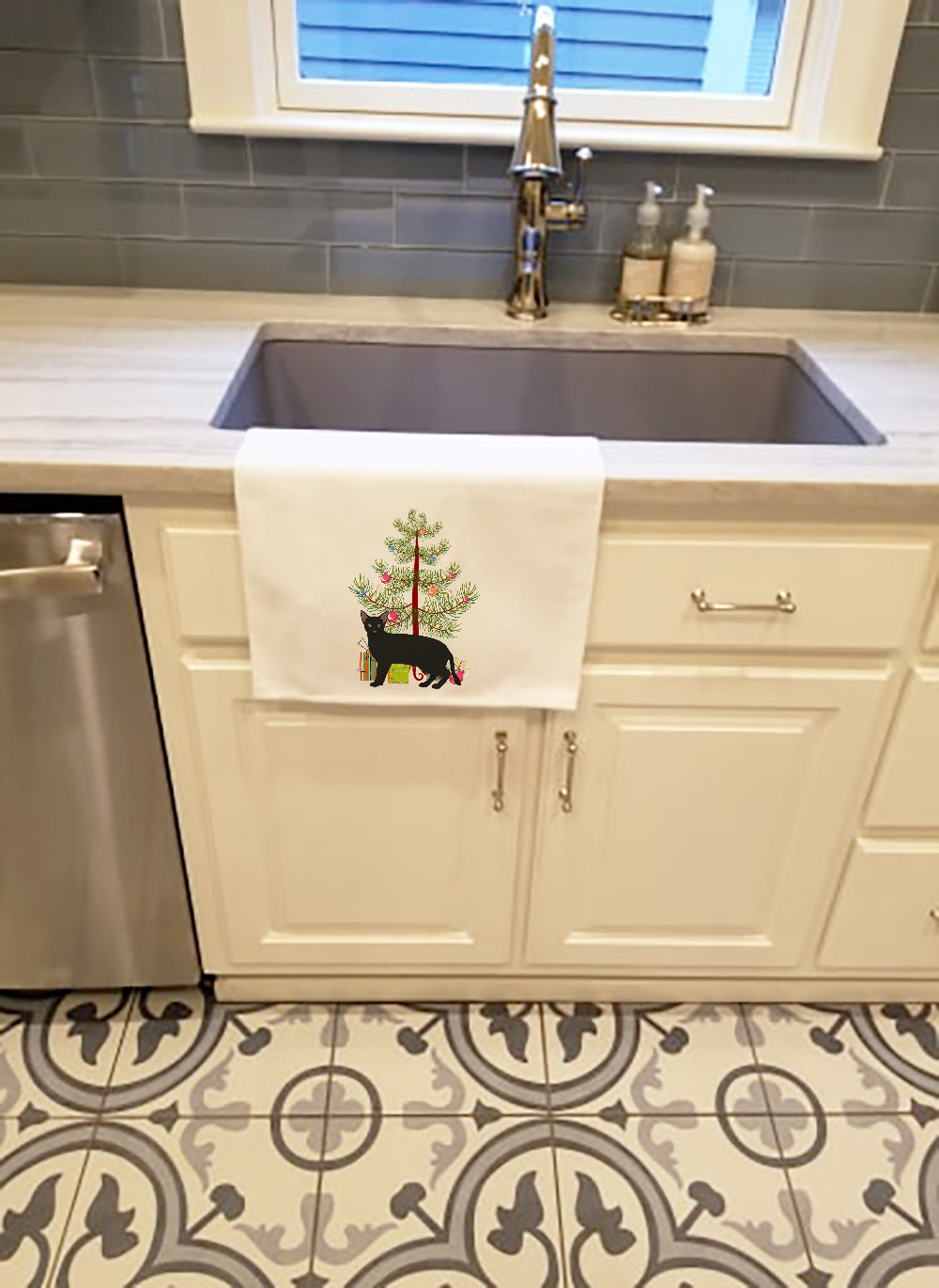 Russian White Black Cat Christmas Kitchen Towel Set of 2
