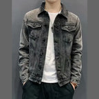 Slim Fit Ripped Denim Jacket for Men - Trendy Style
