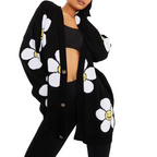Women's Mid-Length V-Neck Loose Sweater with Love Print