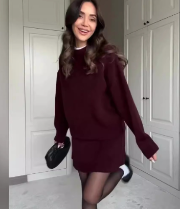 Solid Casual Preppy Knit Short Set (One Set)