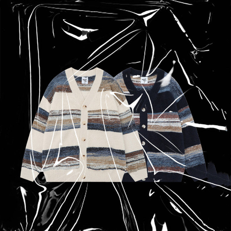 Rainbow Striped Gradient Cardigan for Men