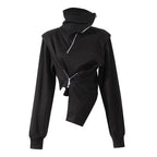 Diagonal Zip Turtleneck Long-Sleeved Sweatshirt | Streetwear