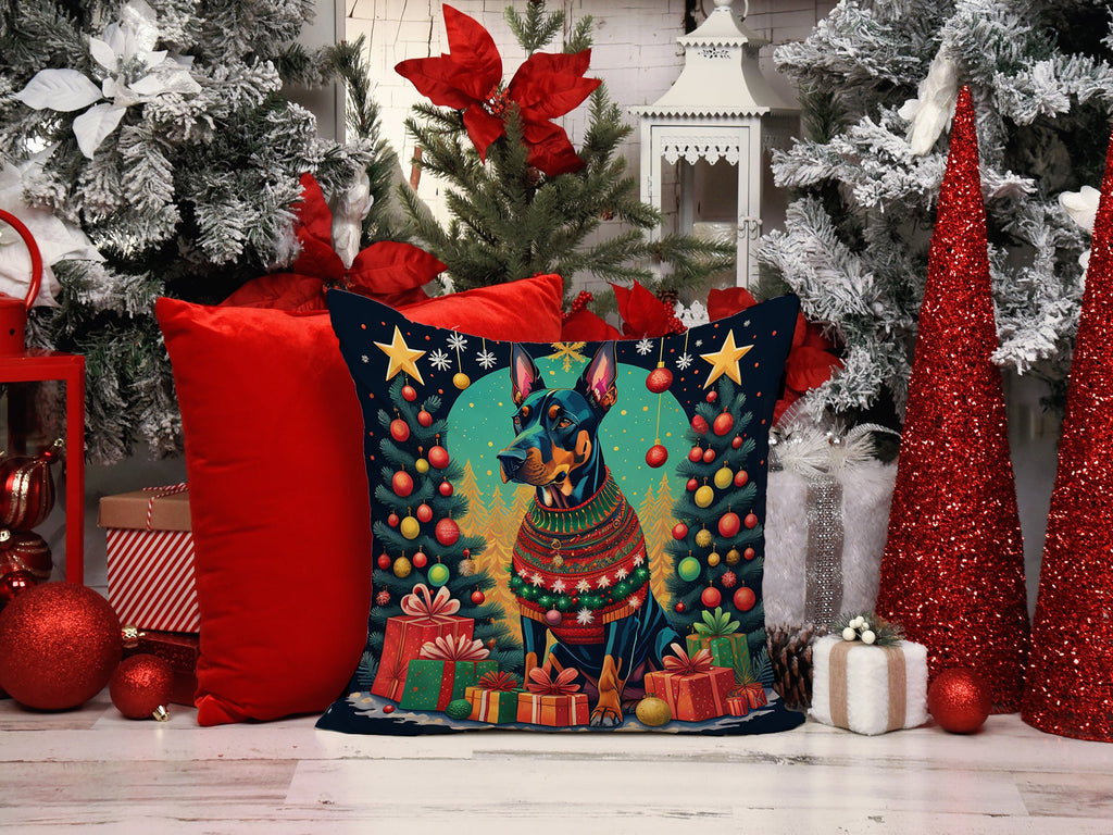 Doberman Pinscher Christmas Throw Pillow