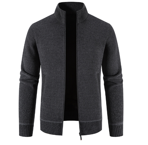 Thick Fleece-lined Men's Stand Collar Knitted Jacket