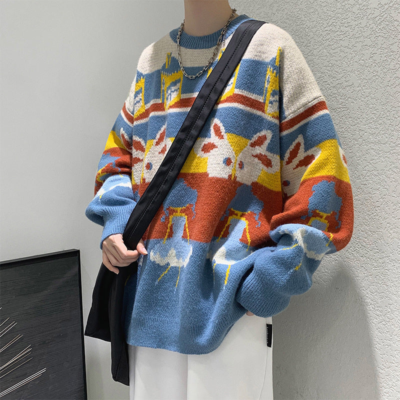Men's Cartoon Pattern Collision Jumper
