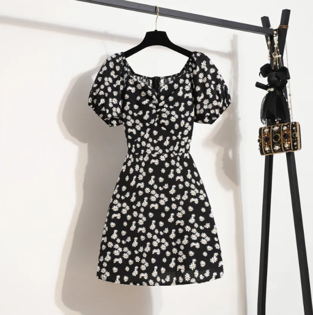 Slim Fit Floral Puff Sleeve Summer Dress