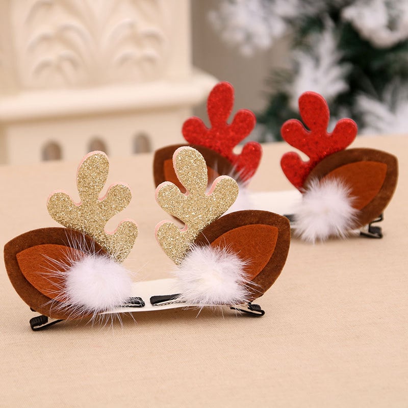 Christmas Antlers Mink Hair Clip Set for Kids
