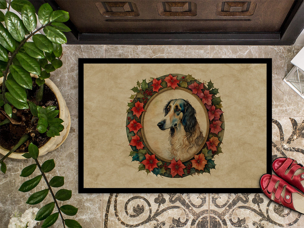 Borzoi Christmas Flowers Doormat