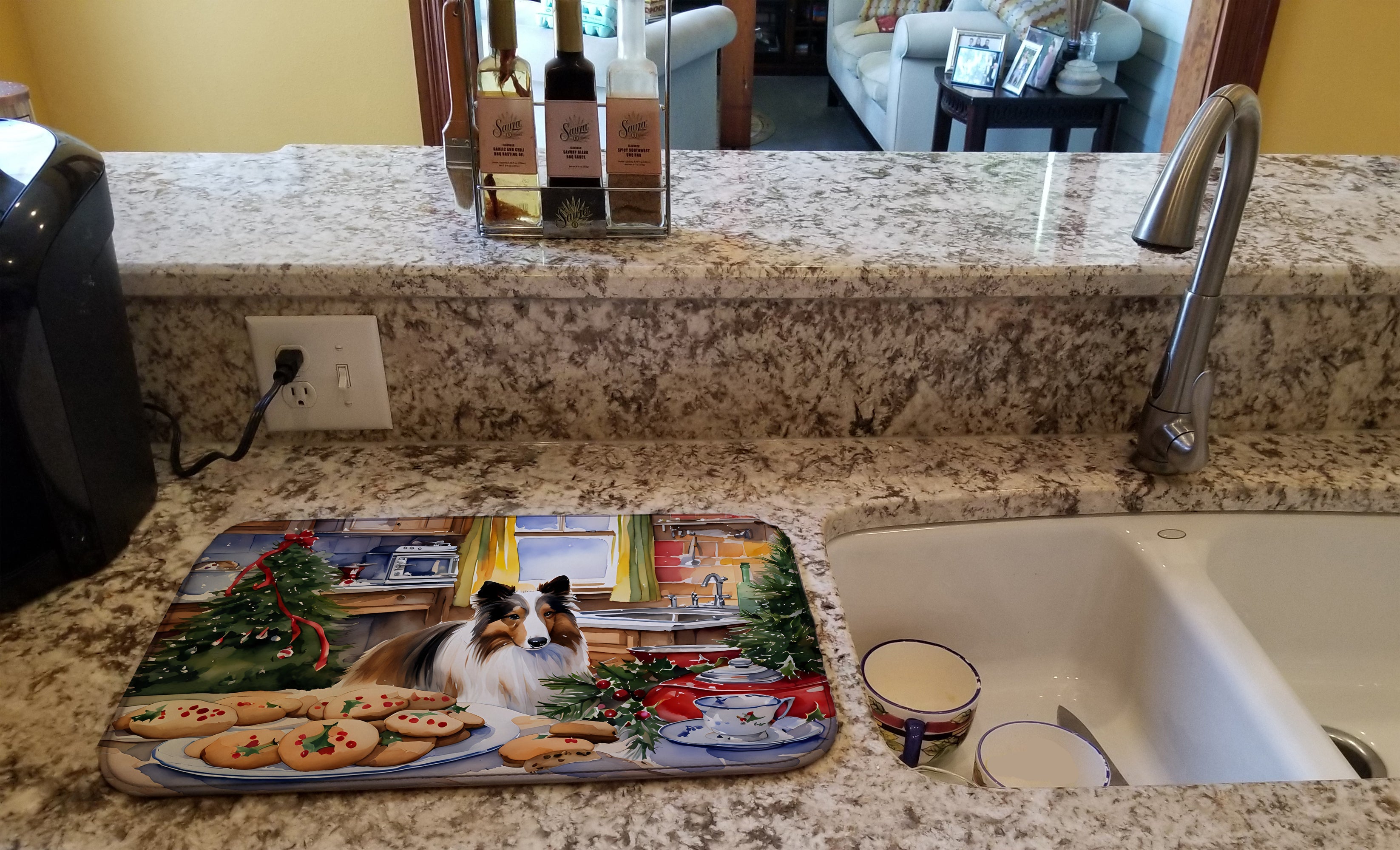 Sheltie Christmas Cookies Dish Drying Mat