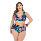 Plus Size Tropical Print High-Waist Bikini Set