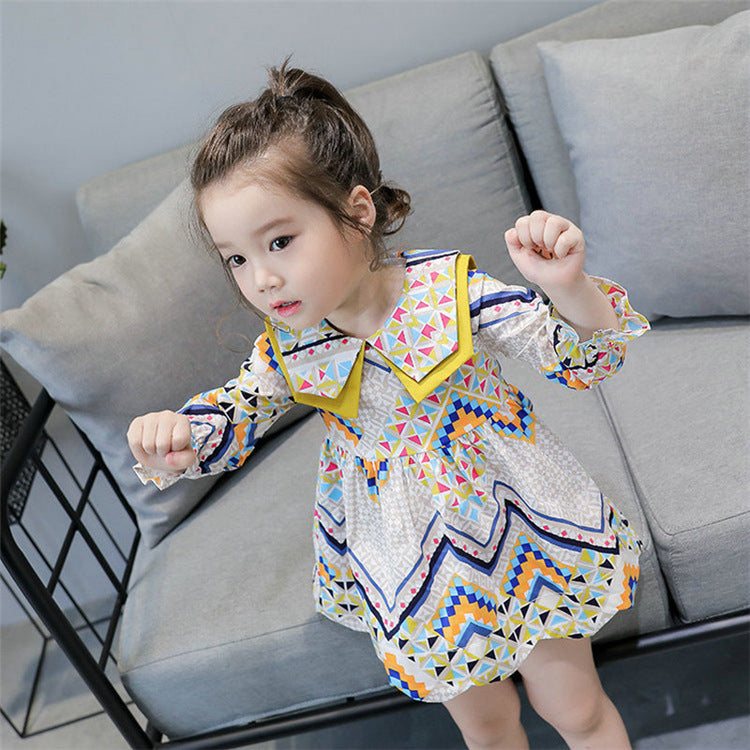Ethnic Style Baby Doll Collar Floral Dress for Girls