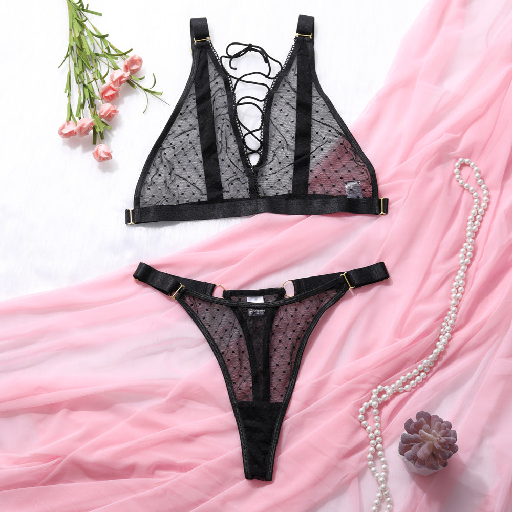 Lace Backless Lingerie Set with No Steel Ring