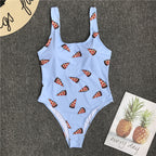 Sexy Backless One-Piece Swimsuit with Sandwich Pattern