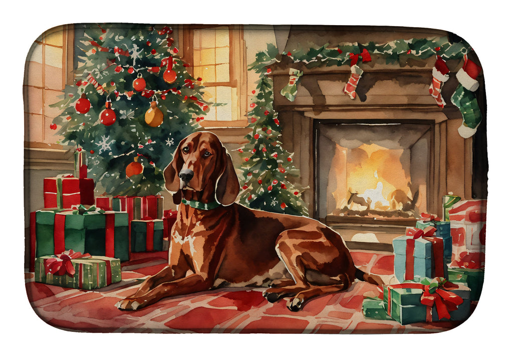 Redbone Coonhound Cozy Christmas Dish Drying Mat