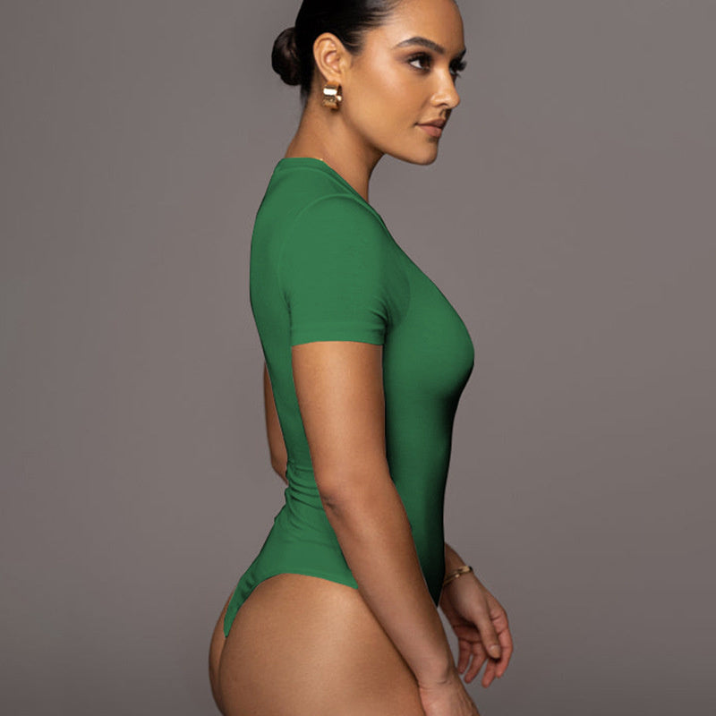 Women's Summer Solid Color Short Sleeve Bodysuit Jumpsuit